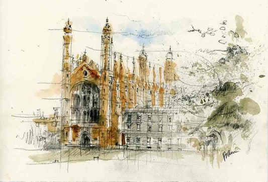 ORIGINAL ARTWORK - King's College, University of Cambridge, UK (Chapel, view from the Backs)